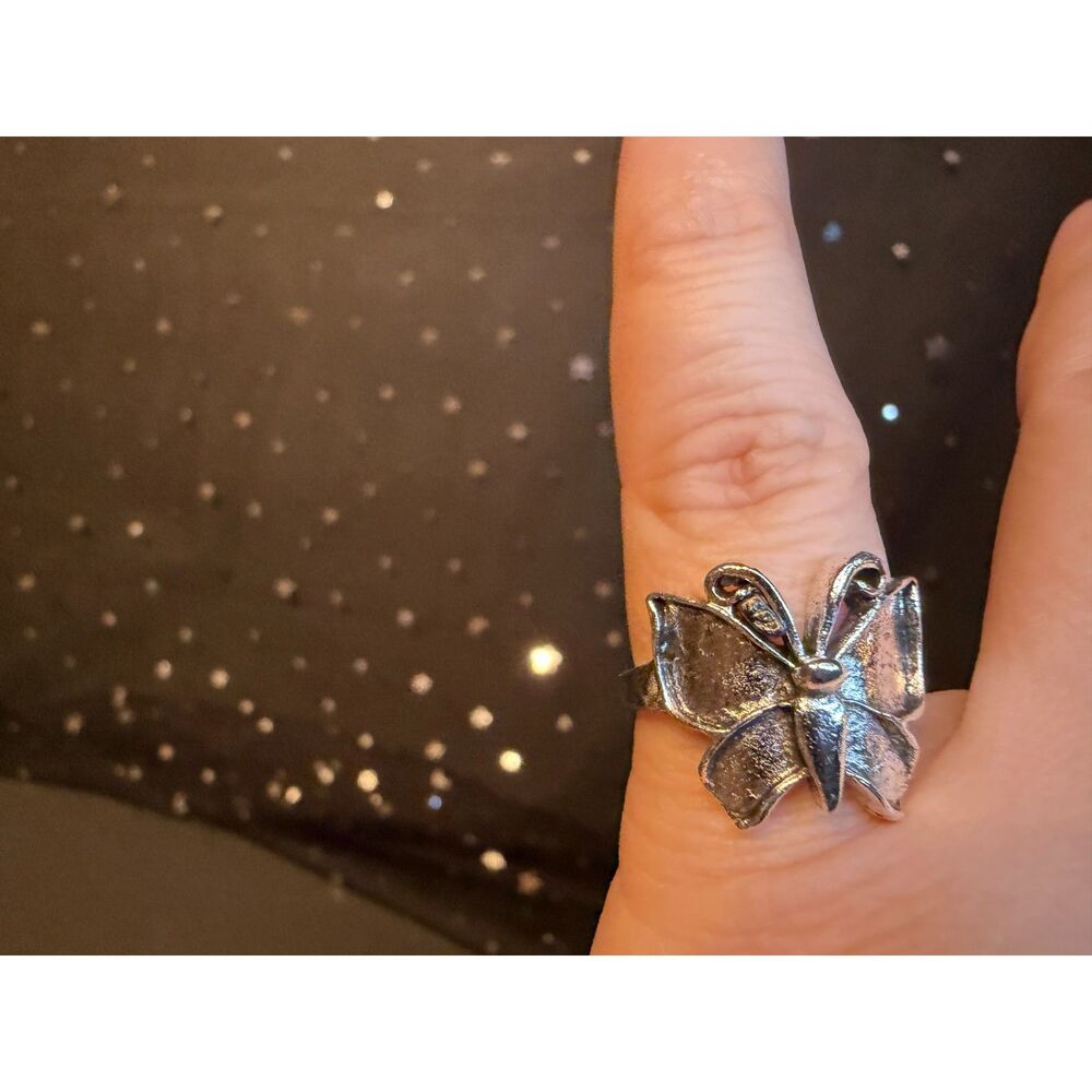 Butterfly Ring Size 7 Stainless Steel, Silver Tone Statement Ring